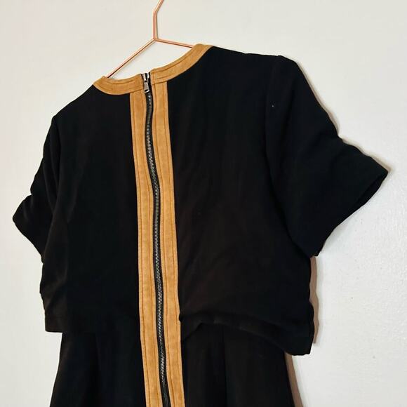TOCCIN Black & Tan Faux Suede Stretch Hourglass Sheath Mini Dress Size 10 - Picture 9 of 10